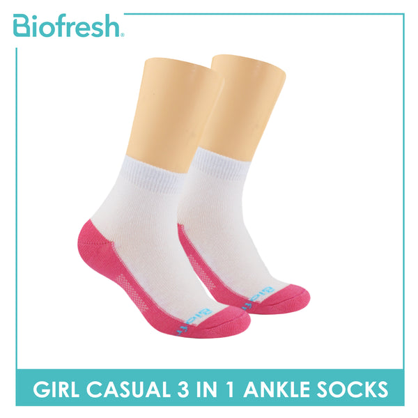 Biofresh Girls’ Antimicrobial Cotton Thin Casual Ankle Socks 3 pairs in a pack RGCKG62