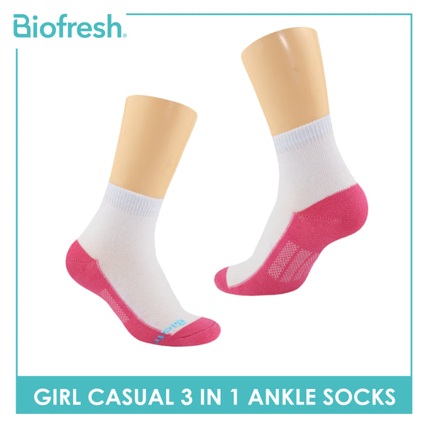 Biofresh Girls’ Antimicrobial Cotton Thin Casual Ankle Socks 3 pairs in a pack RGCKG62