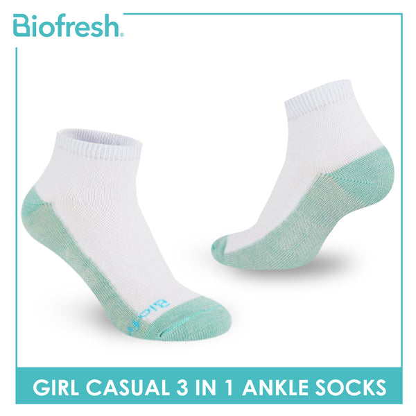 Biofresh Girls’ Antimicrobial Cotton Thin Casual Ankle Socks 3 pairs in a pack RGCKG62
