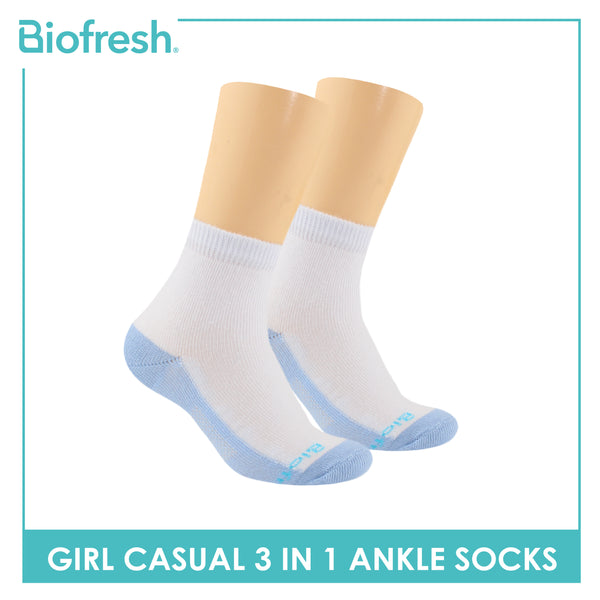 Biofresh Girls’ Antimicrobial Cotton Thin Casual Ankle Socks 3 pairs in a pack RGCKG62