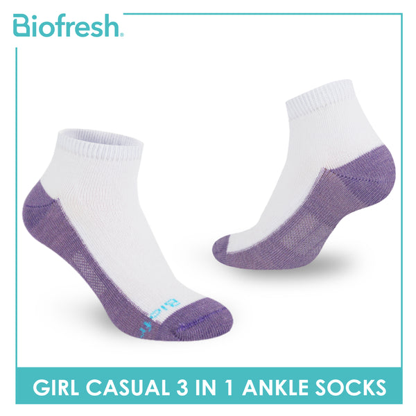 Biofresh Girls’ Antimicrobial Cotton Thin Casual Ankle Socks 3 pairs in a pack RGCKG62