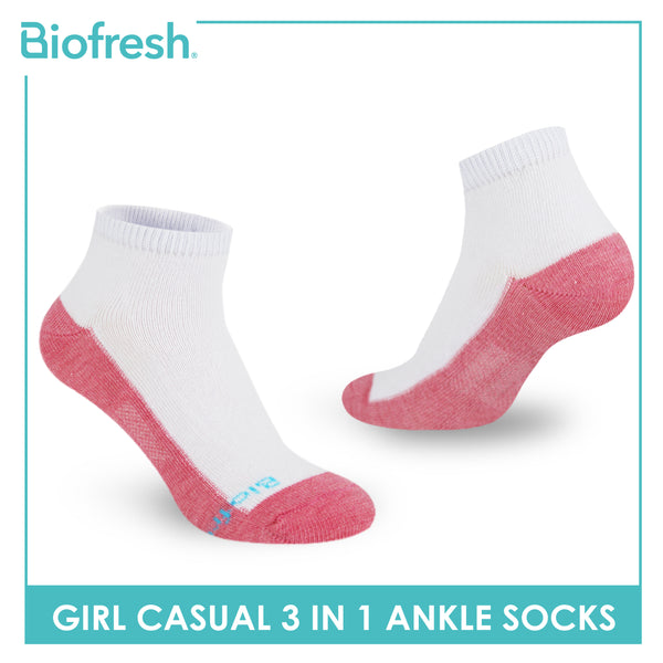 Biofresh Girls’ Antimicrobial Cotton Thin Casual Ankle Socks 3 pairs in a pack RGCKG62