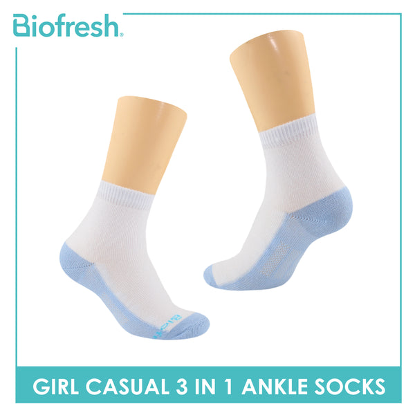 Biofresh Girls’ Antimicrobial Cotton Thin Casual Ankle Socks 3 pairs in a pack RGCKG62