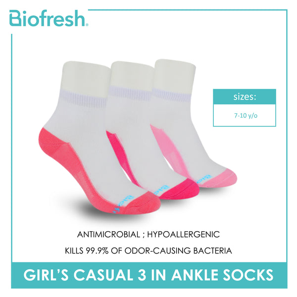 Biofresh Girls’ Antimicrobial Cotton Thin Casual Ankle Socks 3 pairs in a pack RGCKG62