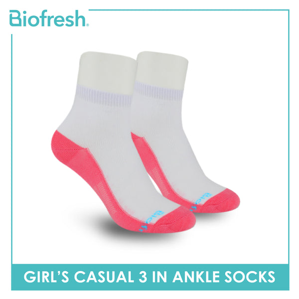 Biofresh Girls’ Antimicrobial Cotton Thin Casual Ankle Socks 3 pairs in a pack RGCKG62