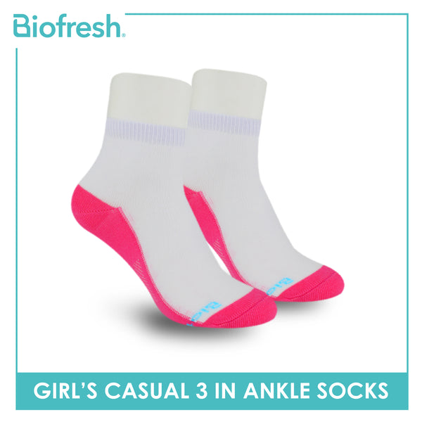 Biofresh Girls’ Antimicrobial Cotton Thin Casual Ankle Socks 3 pairs in a pack RGCKG62