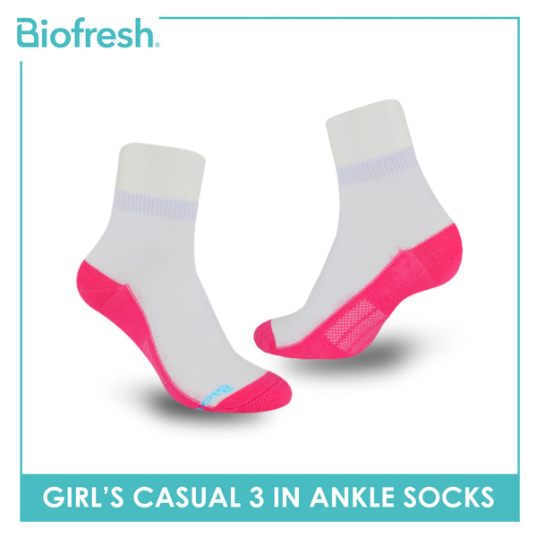 Biofresh Girls’ Antimicrobial Cotton Thin Casual Ankle Socks 3 pairs in a pack RGCKG62