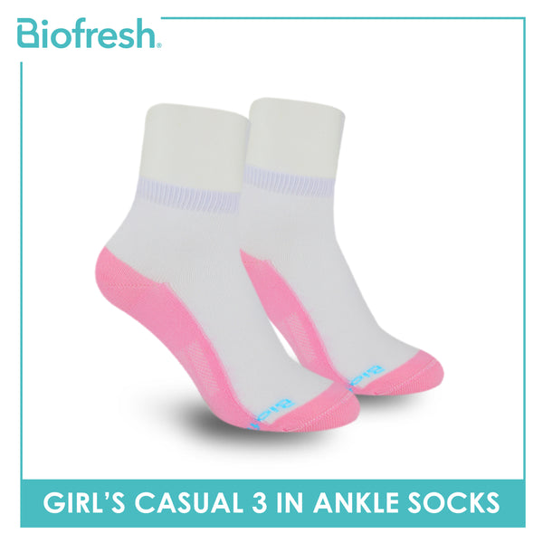 Biofresh Girls’ Antimicrobial Cotton Thin Casual Ankle Socks 3 pairs in a pack RGCKG62
