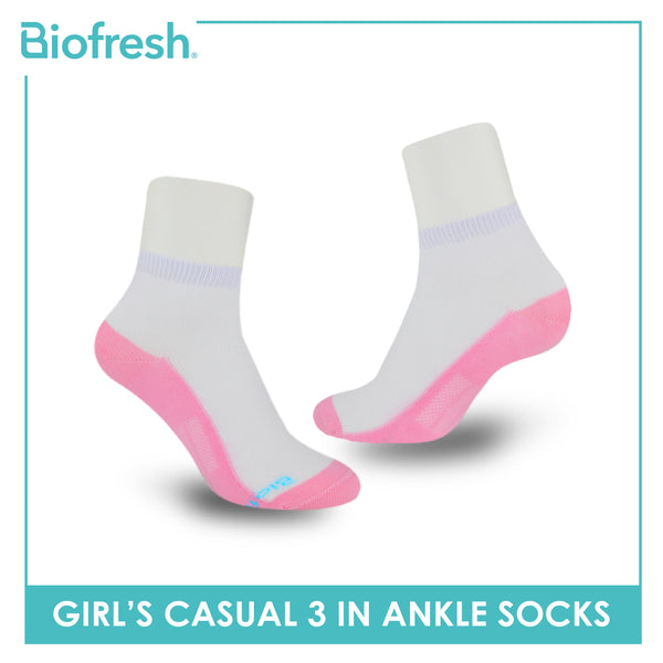 Biofresh Girls’ Antimicrobial Cotton Thin Casual Ankle Socks 3 pairs in a pack RGCKG62