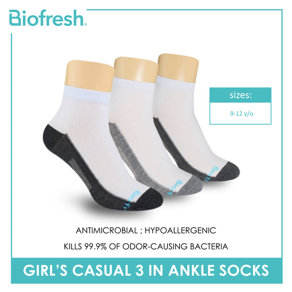 Biofresh Girls’ Antimicrobial Cotton Thin Casual Ankle Socks 3 pairs in a pack RGCKG62