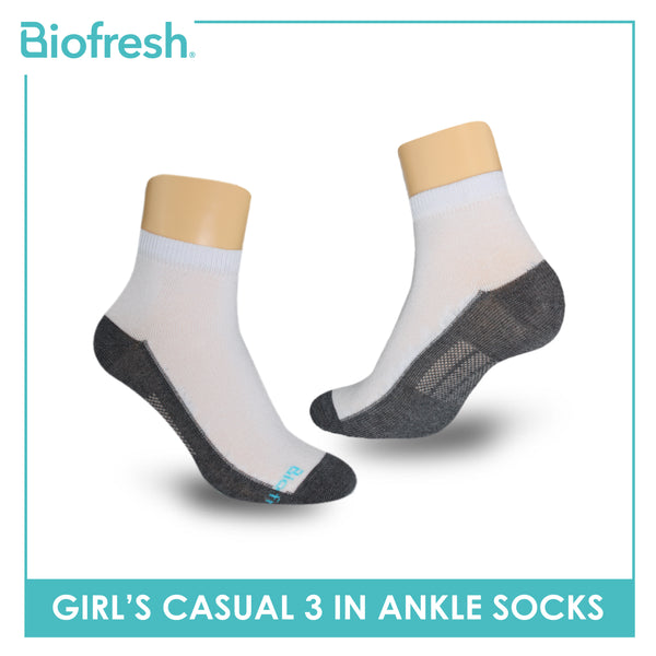 Biofresh Girls’ Antimicrobial Cotton Thin Casual Ankle Socks 3 pairs in a pack RGCKG62