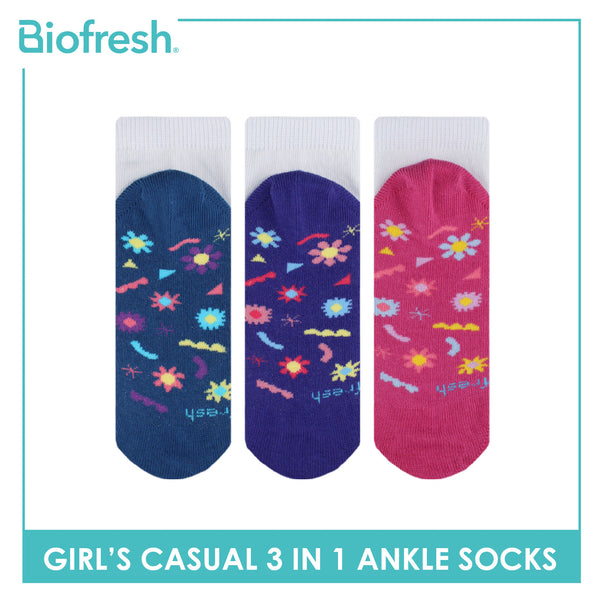 Biofresh Girls’ Antimicrobial Cotton Thin Casual Ankle Socks 3 pairs in a pack RGCKG63