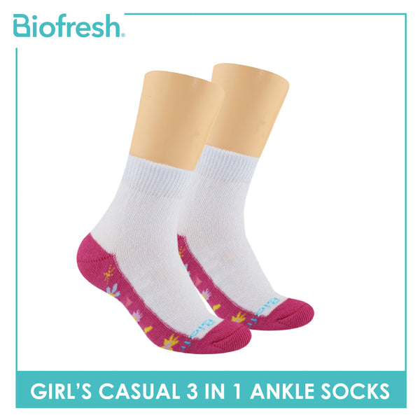 Biofresh Girls’ Antimicrobial Cotton Thin Casual Ankle Socks 3 pairs in a pack RGCKG63