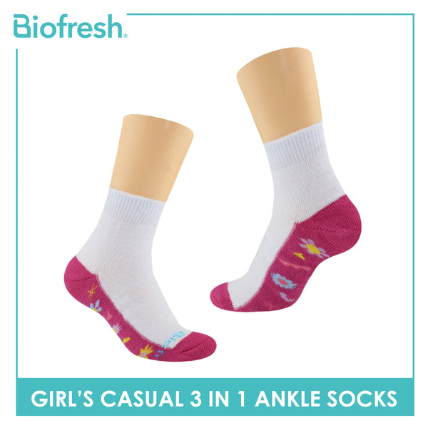 Biofresh Girls’ Antimicrobial Cotton Thin Casual Ankle Socks 3 pairs in a pack RGCKG63