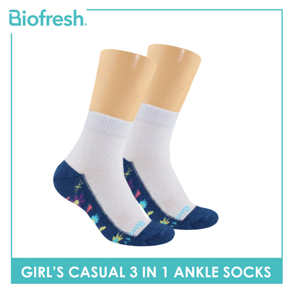 Biofresh Girls’ Antimicrobial Cotton Thin Casual Ankle Socks 3 pairs in a pack RGCKG63