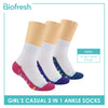 Biofresh Girls’ Antimicrobial Cotton Thin Casual Ankle Socks 3 pairs in a pack RGCKG63