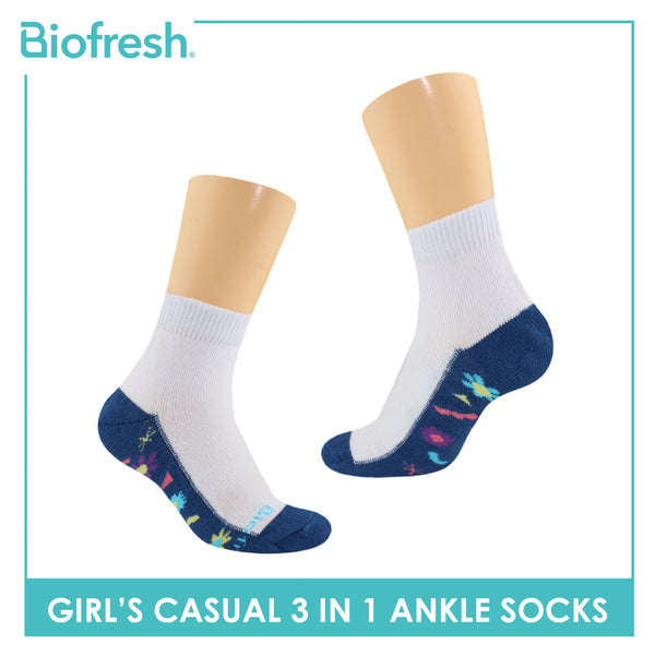 Biofresh Girls’ Antimicrobial Cotton Thin Casual Ankle Socks 3 pairs in a pack RGCKG63
