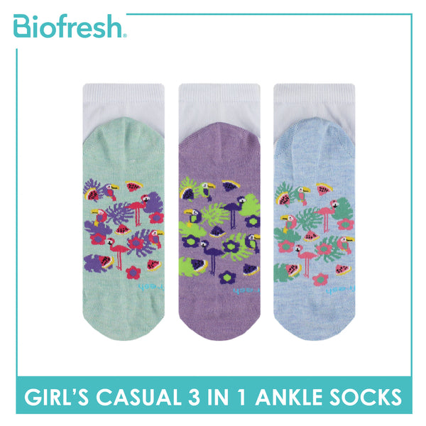 Biofresh Girls’ Antimicrobial Cotton Thin Casual Ankle Socks 3 pairs in a pack RGCKG64