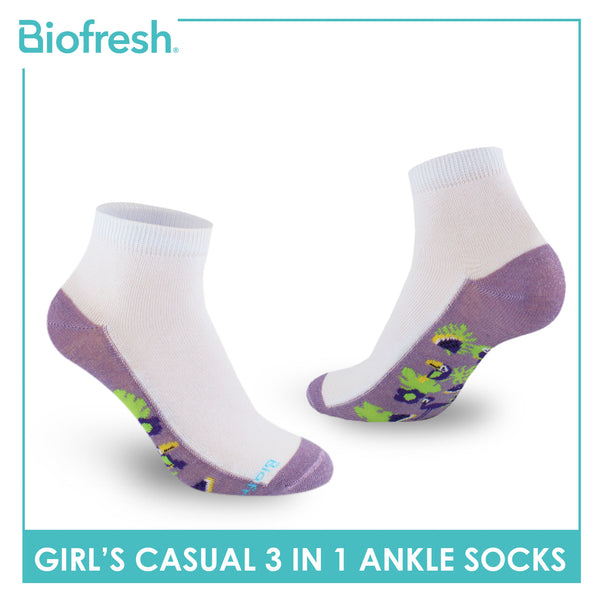 Biofresh Girls’ Antimicrobial Cotton Thin Casual Ankle Socks 3 pairs in a pack RGCKG64