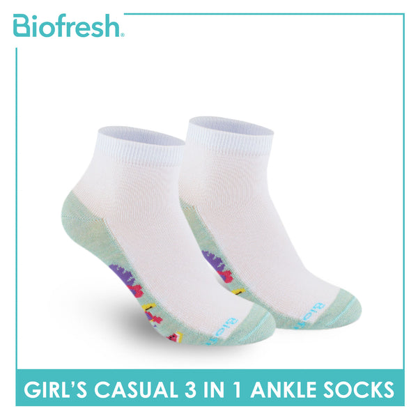 Biofresh Girls’ Antimicrobial Cotton Thin Casual Ankle Socks 3 pairs in a pack RGCKG64
