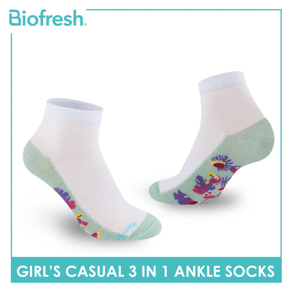 Biofresh Girls’ Antimicrobial Cotton Thin Casual Ankle Socks 3 pairs in a pack RGCKG64