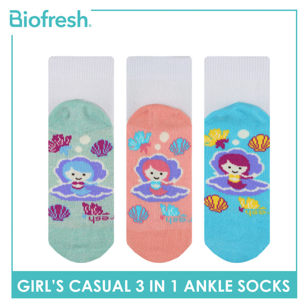 Biofresh Girls’ Antimicrobial Cotton Thin Casual Ankle Socks 3 pairs in a pack RGCKG65