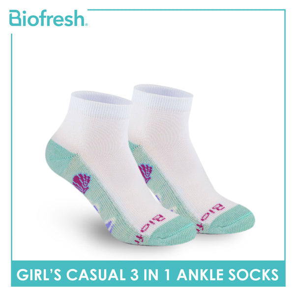 Biofresh Girls’ Antimicrobial Cotton Thin Casual Ankle Socks 3 pairs in a pack RGCKG65