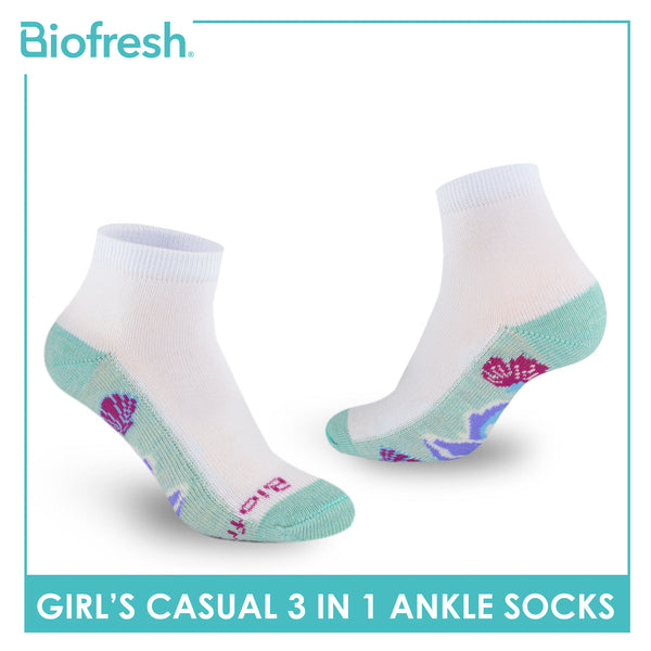 Biofresh Girls’ Antimicrobial Cotton Thin Casual Ankle Socks 3 pairs in a pack RGCKG65