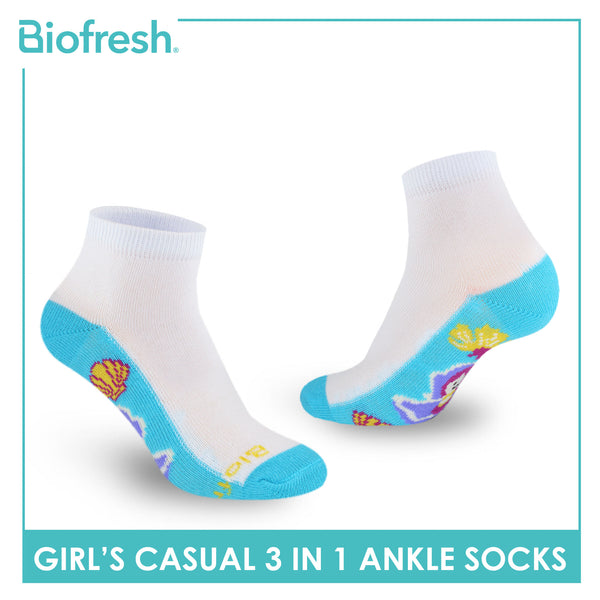 Biofresh Girls’ Antimicrobial Cotton Thin Casual Ankle Socks 3 pairs in a pack RGCKG65