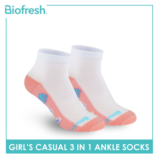 Biofresh Girls’ Antimicrobial Cotton Thin Casual Ankle Socks 3 pairs in a pack RGCKG65