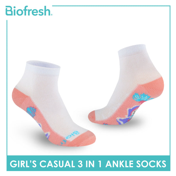 Biofresh Girls’ Antimicrobial Cotton Thin Casual Ankle Socks 3 pairs in a pack RGCKG65