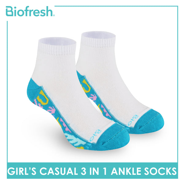 Biofresh Girls’ Antimicrobial Cotton Lite Casual Ankle Socks 3 pairs in 1 pack RGCKG68