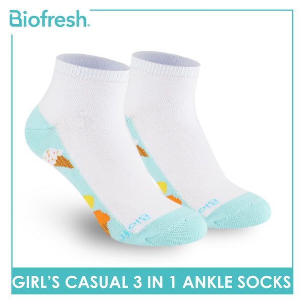 Biofresh Girls’ Antimicrobial Cotton Lite Casual Ankle Socks 3 pairs in 1 pack RGCKG69