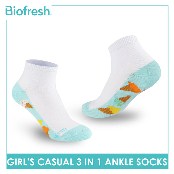 Biofresh Girls’ Antimicrobial Cotton Lite Casual Ankle Socks 3 pairs in 1 pack RGCKG69