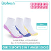 Biofresh Girl's Antimicrobial Cotton Sports Ankle Socks 3 pairs in 1 pack RGSKG29