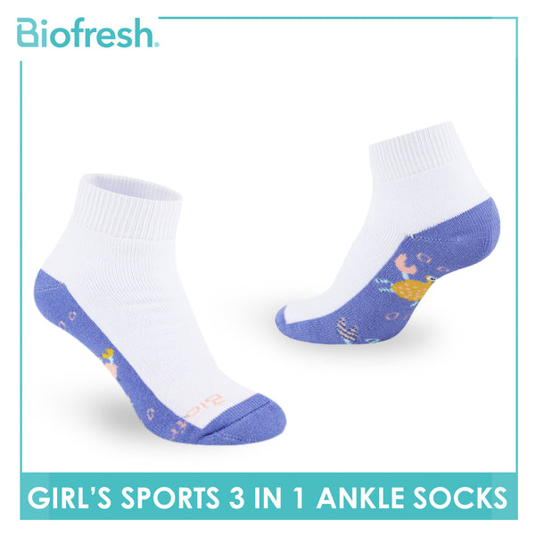 Biofresh Girl's Antimicrobial Cotton Sports Ankle Socks 3 pairs in 1 pack RGSKG29