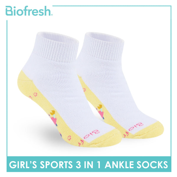 Biofresh Girl's Antimicrobial Cotton Sports Ankle Socks 3 pairs in 1 pack RGSKG29
