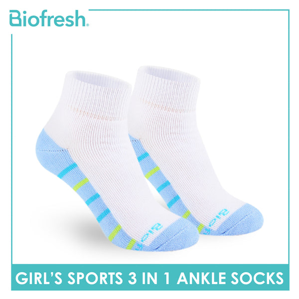 Biofresh Girl's Antimicrobial Cotton Sports Ankle Socks 3 pairs in 1 pack RGSKG29