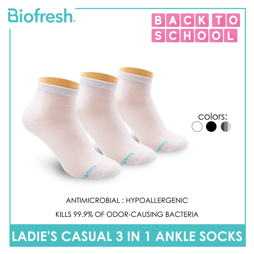 Biofresh Ladies Cotton Ankle Thin Casual Socks 3 pairs in a pack RLCKG32