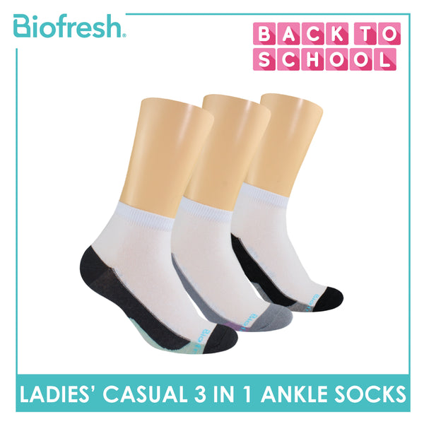 Biofresh Ladies’ Antimicrobial Lite Thin Casual Ankle Socks 3 pairs in a pack RLCKG39