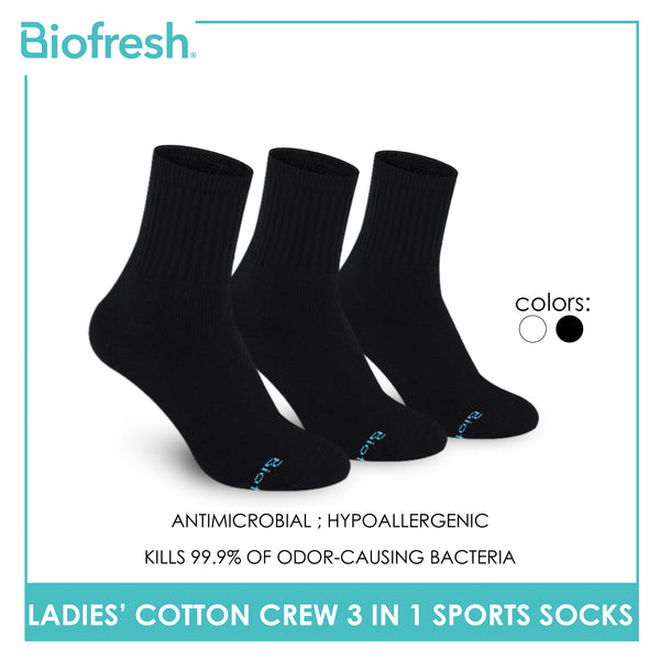 Biofresh Ladies' Antimicrobial Cotton Lite Thick Sports Crew Socks 3 pairs in a pack RLSKG32