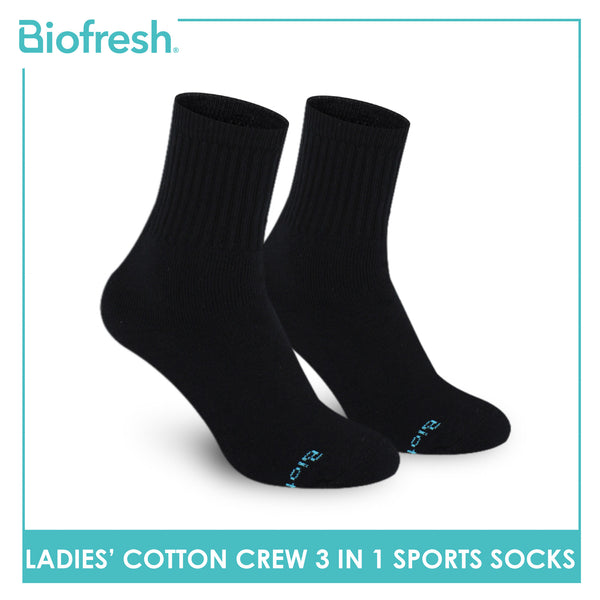 Biofresh Ladies' Antimicrobial Cotton Lite Thick Sports Crew Socks 3 pairs in a pack RLSKG32
