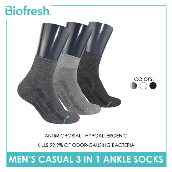 Biofresh Men’s Antimicrobial Cotton Ankle Lite Thin Casual Socks 3 pairs in a pack RMCKG11