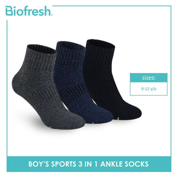 Biofresh Boys’ Green Tea Sports Ankle Socks 3 pairs in 1 pack RTBSKG1