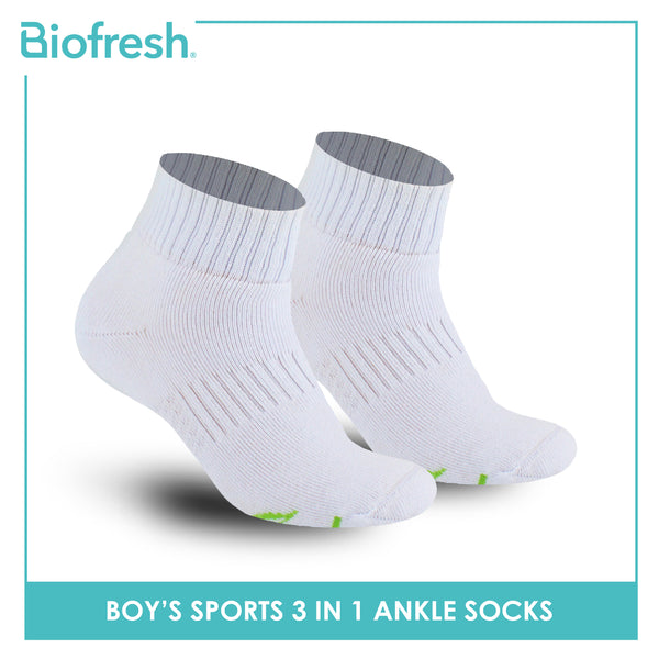 Biofresh Boys’ Green Tea Sports Ankle Socks 3 pairs in 1 pack RTBSKG1