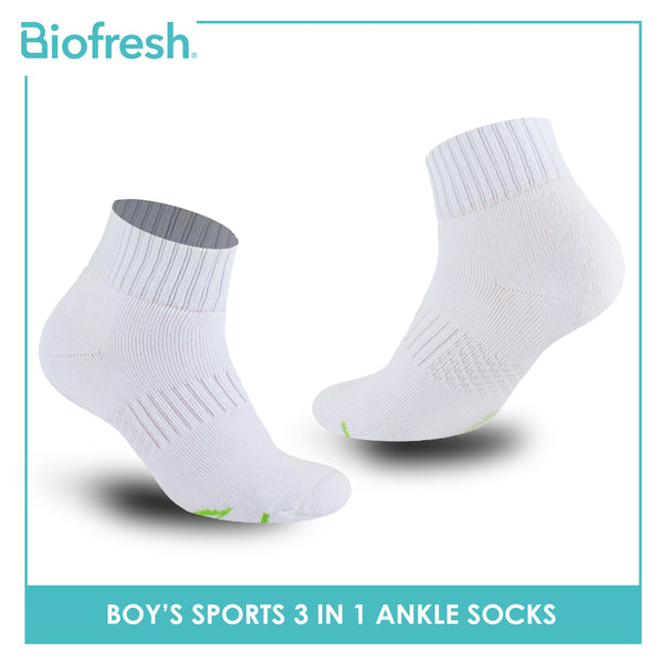 Biofresh Boys’ Green Tea Sports Ankle Socks 3 pairs in 1 pack RTBSKG1