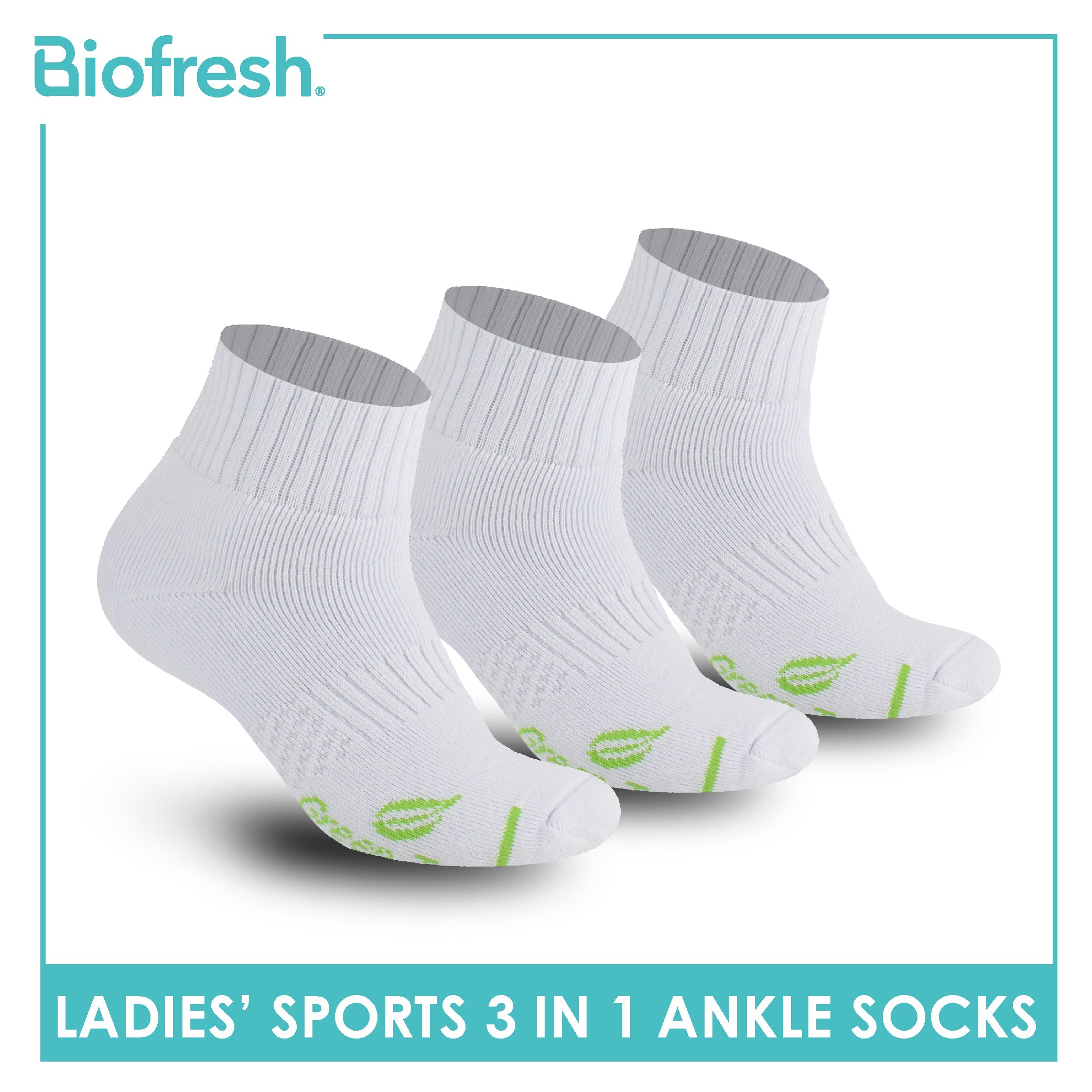 Biofresh Ladies’ Green Tea Sports Ankle Socks 3 pairs in 1 pack RTLSKG2