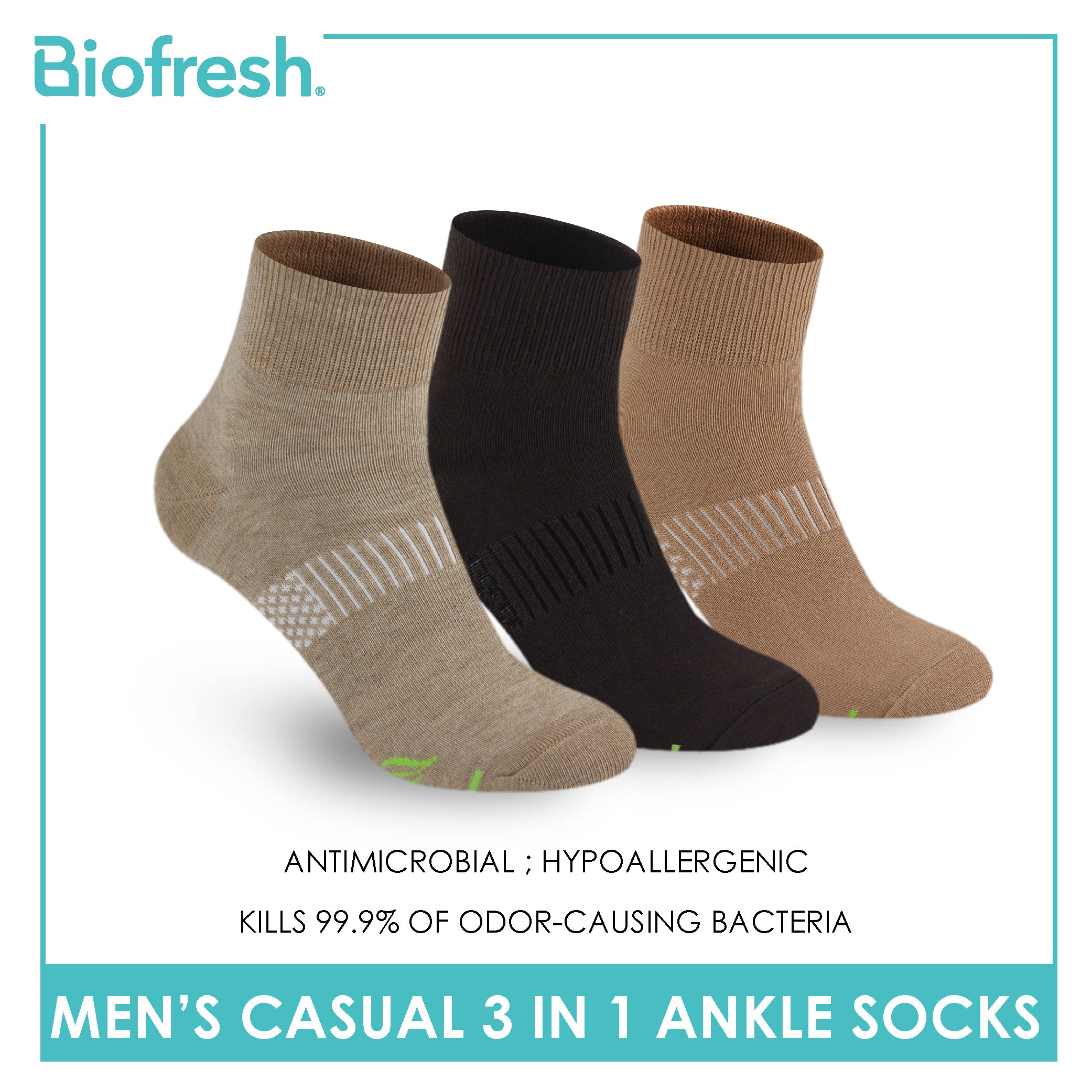 Biofresh Men’s Green Tea Lite Casual Ankle Socks 3 pairs in 1 pack RTMCKG2