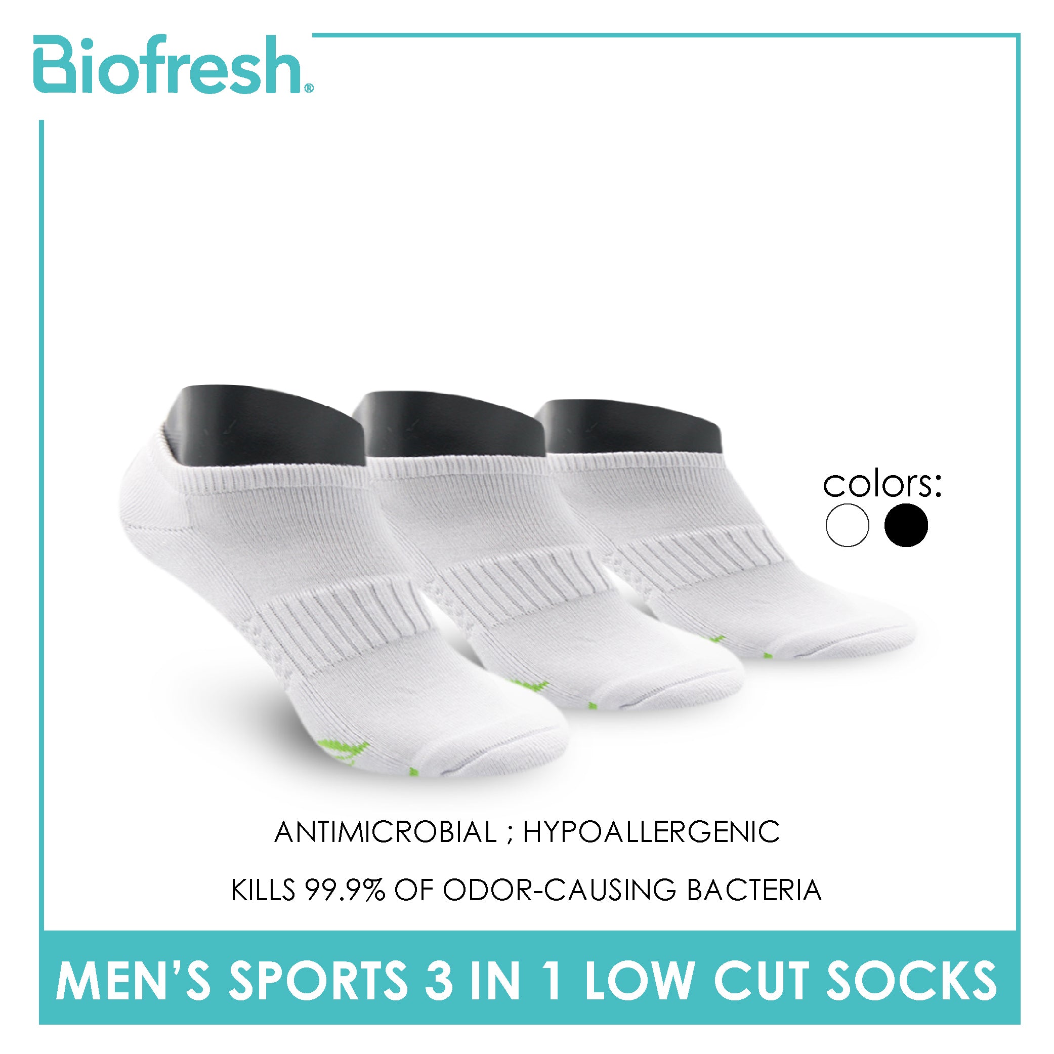 Biofresh Men’s Green Tea Sports Low Cut Socks 3 pairs in 1 pack RTML-220