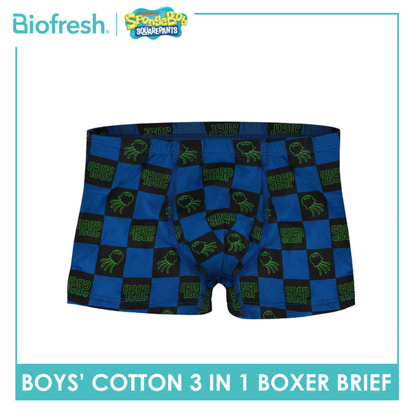 Biofresh | SpongeBob Boys' Antimicrobial Cotton Boxer Brief 3 pieces in a pack SBBBBG511